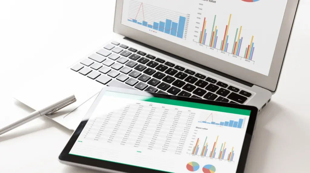 Business performance dashboard with charts, reports, and analytics data