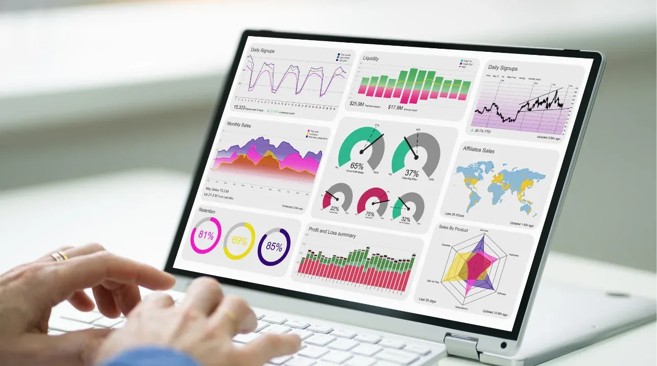 SEO performance analytics dashboard displaying website traffic and key metrics