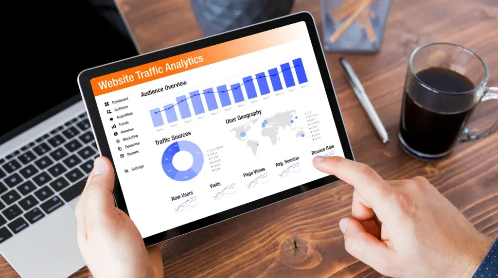 Website traffic analytics dashboard displaying SEO performance metrics